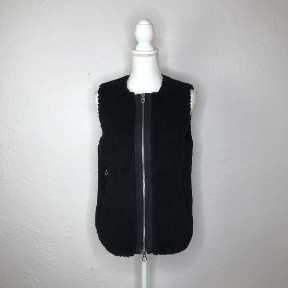 Madewell Women's Black Sherpa Faux Fur Zip Sleeveless Vest Size Small - Picture 1 of 10